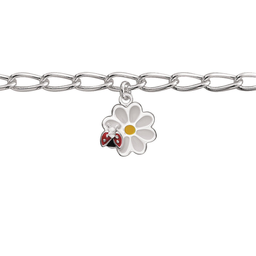 Armbånd m. blomst og mariehøne (925)