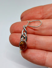 Load image into Gallery viewer, Amber hanging earrings with Celtic pattern (925)
