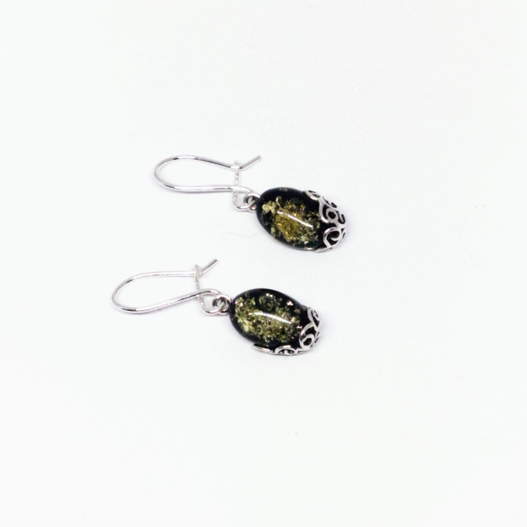 Amber hanging earrings with Celtic pattern (925)