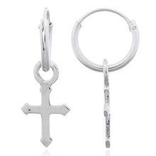 Load image into Gallery viewer, Creoles with cross charm in sterling silver (925)
